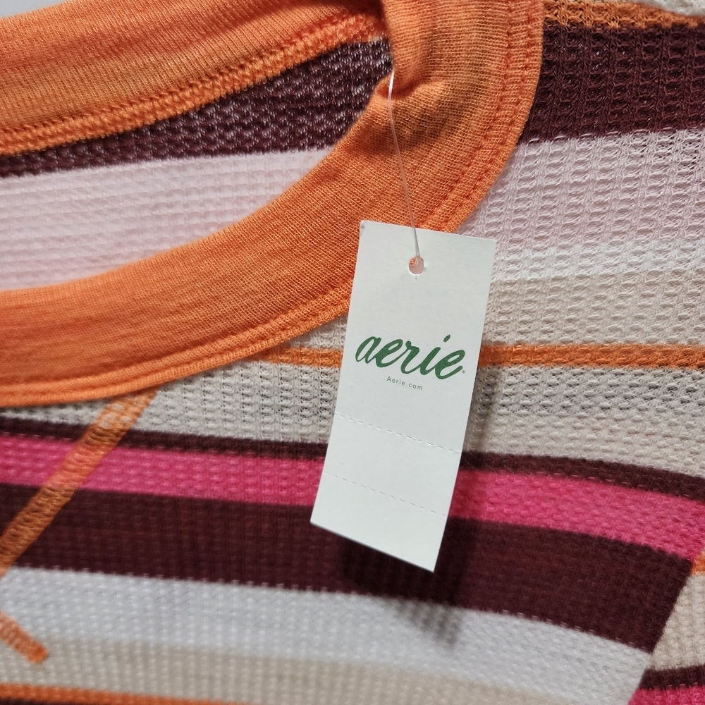 Aerie Offline Striped Long Sleeve cropped Henley Size Medium NWT! - Picture 5 of 5